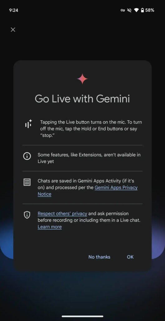 قابلیت Gemini Live